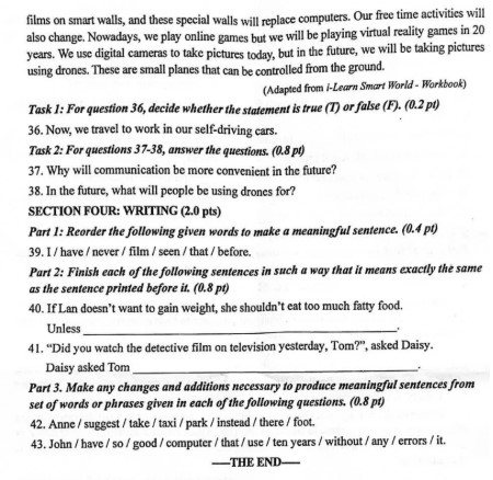 Đề thi tuyển sinh lớp 10 môn Anh Quảng Nam 2025