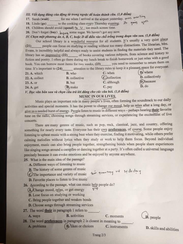 Đề thi vào lớp 10 môn Anh Phú Thọ 2025