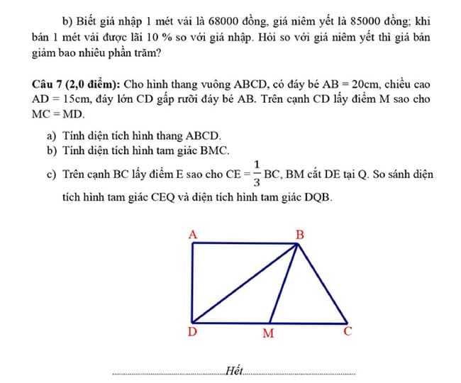Đề thi vào lớp 6 môn Toán trường THCS Lê Quý Đôn năm 2025