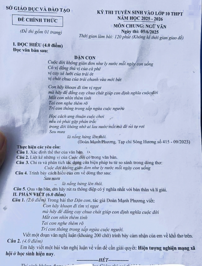 Đề thi vào lớp 10 môn Văn Đắk Nông 2025