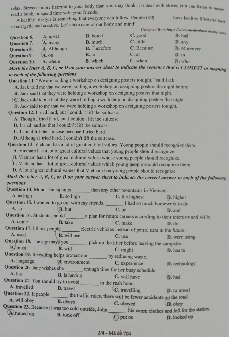Đề thi vào lớp 10 môn Anh Đắk Lắk 2025