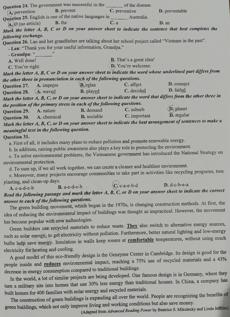 Đề thi vào lớp 10 môn Anh Đắk Lắk 2025