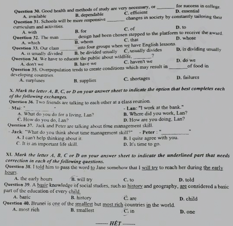 Đề thi vào lớp 10 môn Anh Đắk Lắk 2025