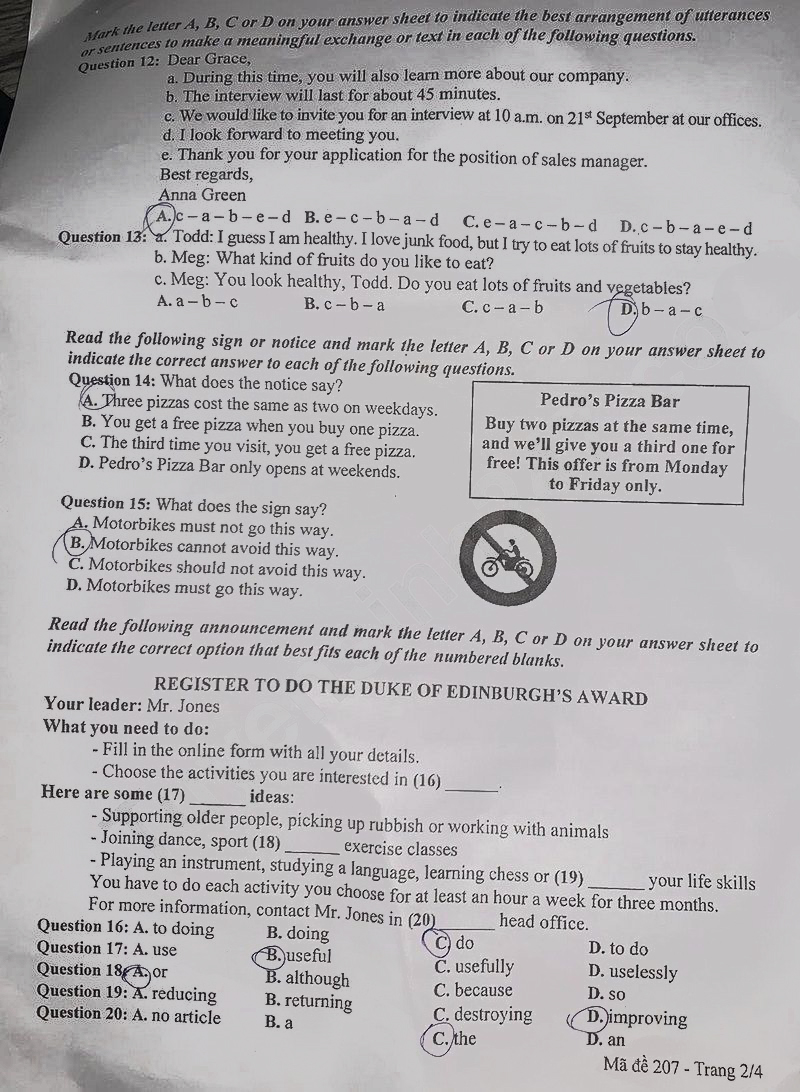 Đề thi vào lớp 10 môn Anh Cần Thơ 2025