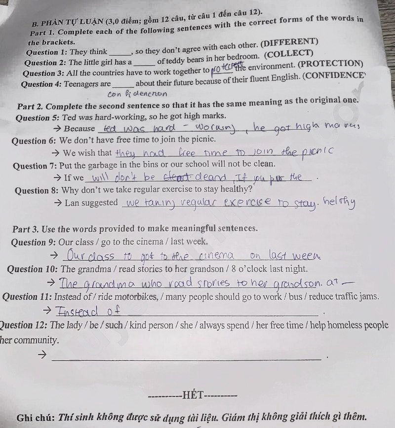 Đề thi vào lớp 10 môn Anh Cần Thơ 2025