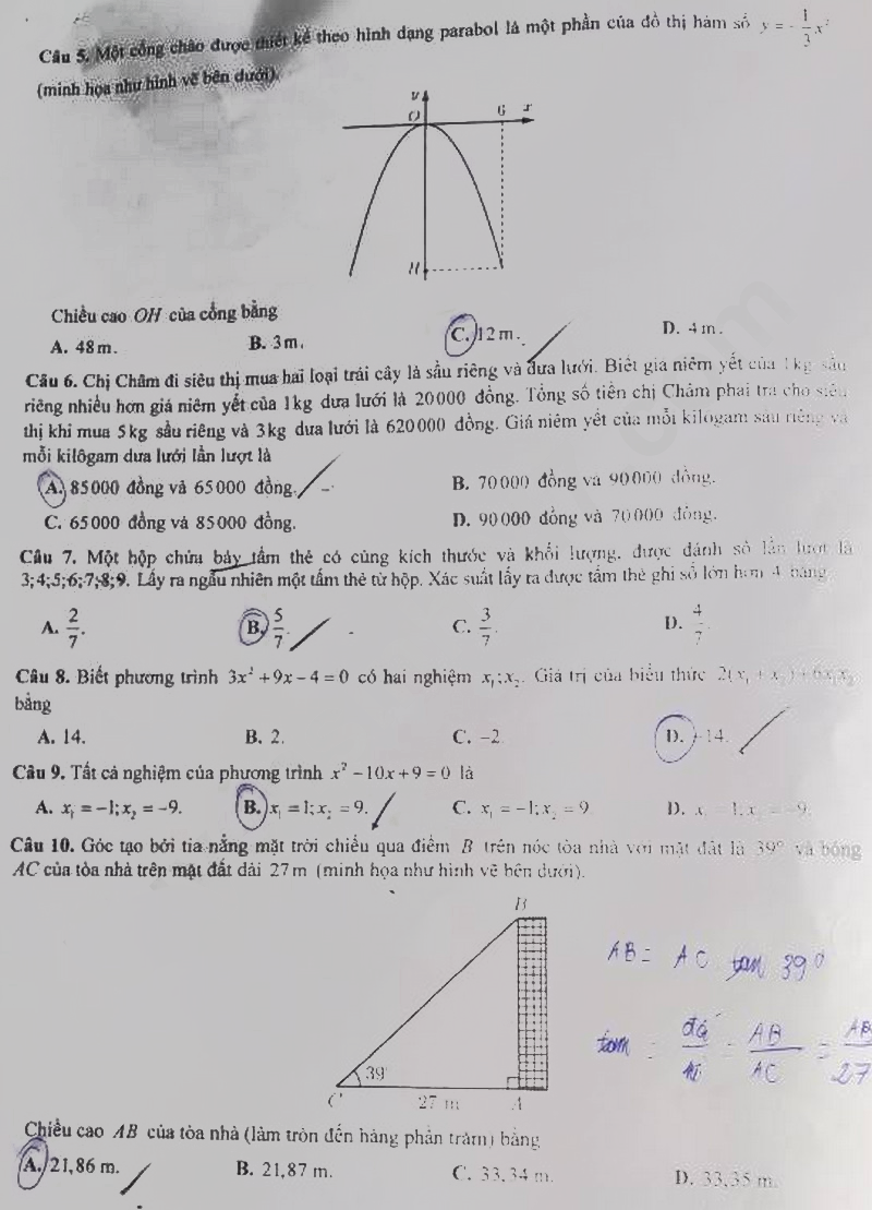 Đề thi vào lớp 10 môn Toán Cần Thơ 2025