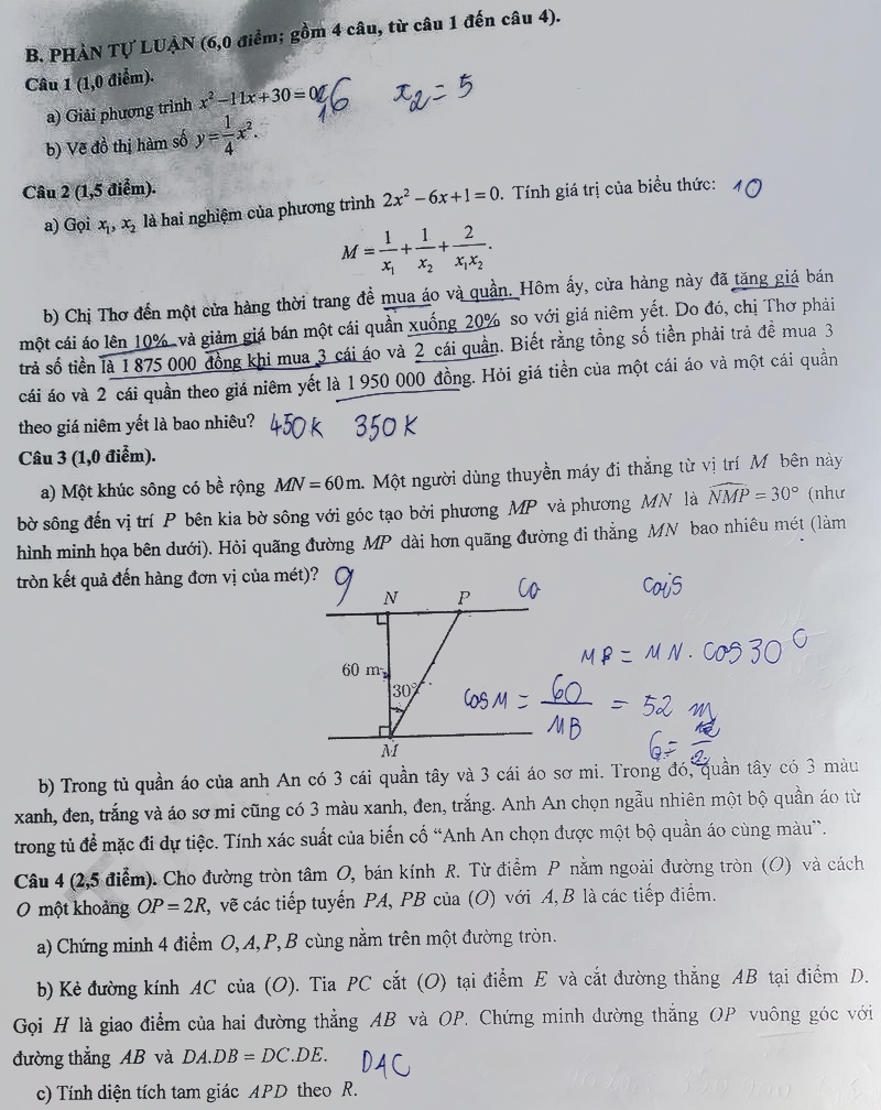 Đề thi vào lớp 10 môn Toán Cần Thơ 2025