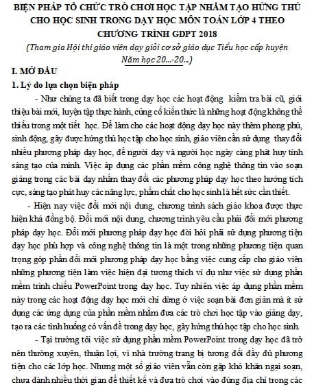 Sáng kiến kinh nghiệm học thông qua chơi lớp 4