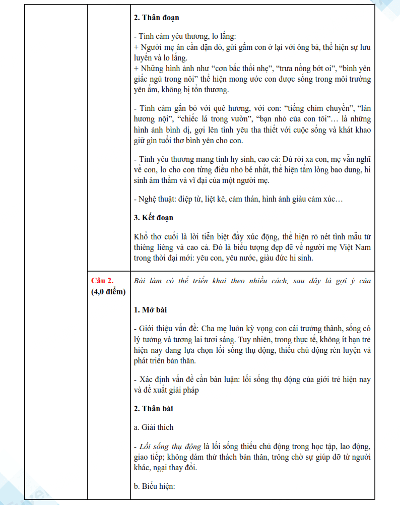 Đáp án đề thi vào lớp 10 môn Văn Cần Thơ 2025