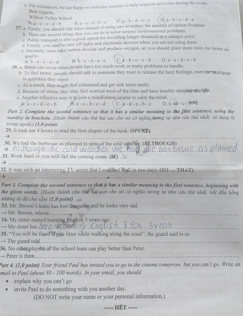 Đề thi vào lớp 10 môn Anh Ninh Thuận 2025