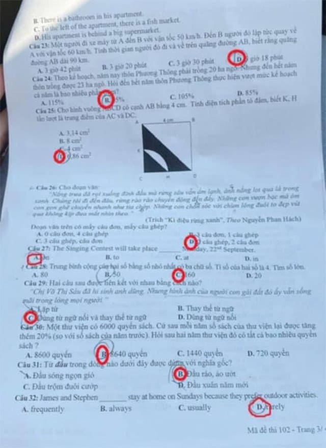 Đề thi vào lớp 6 CLC Thành phố Hưng Yên năm 2025-2026
