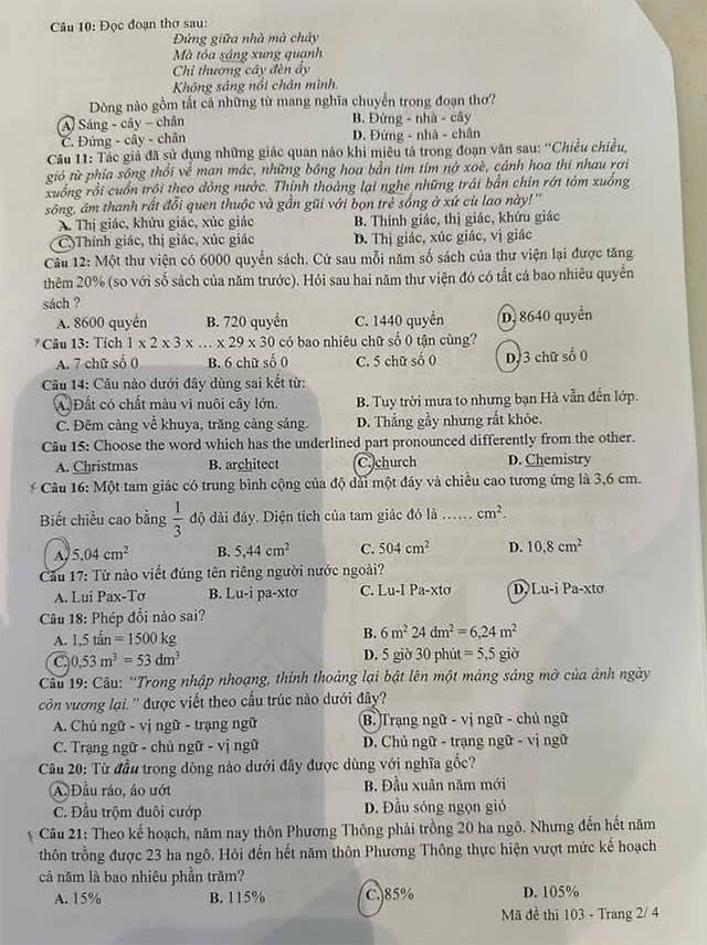 Đề thi vào lớp 6 CLC Thành phố Hưng Yên năm 2025-2026