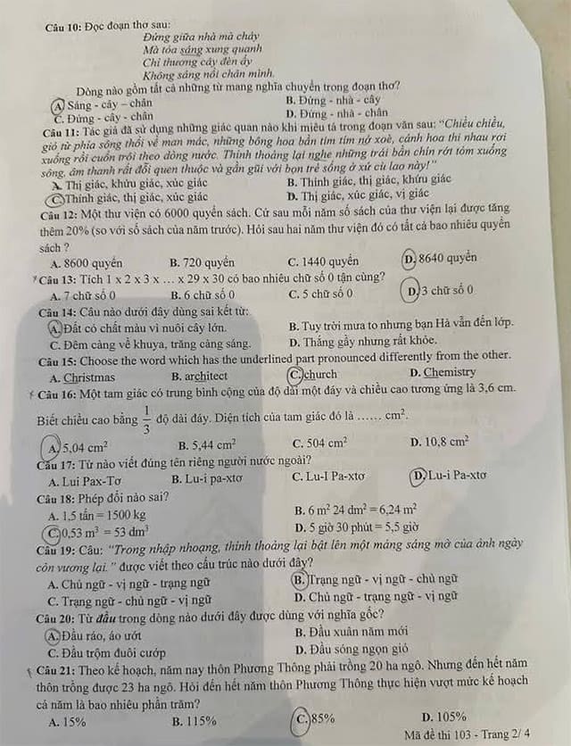 Đề thi vào lớp 6 CLC Thành phố Hưng Yên năm 2025-2026