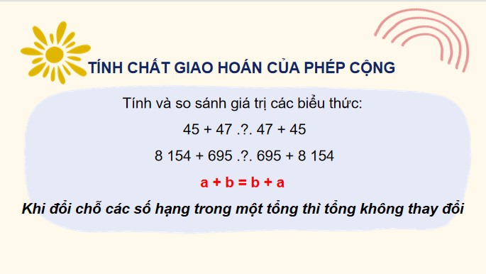 PowerPoint Bài 13: Tính chất giao hoán, tính chất kết hợp của phép cộng