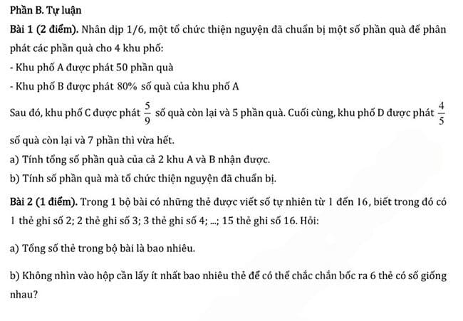 Đề thi vào lớp 6 môn Toán trường THCS Cầu Giấy năm 2025-2026