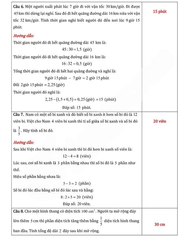 Đáp án đề thi vào lớp 6 môn Toán trường THCS Cầu Giấy năm 2025-2026