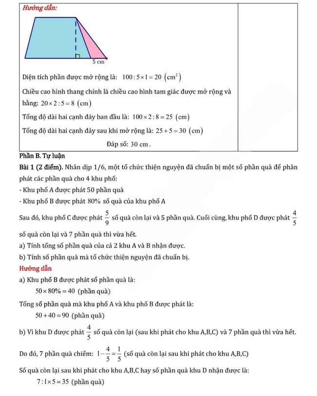 Đáp án đề thi vào lớp 6 môn Toán trường THCS Cầu Giấy năm 2025-2026