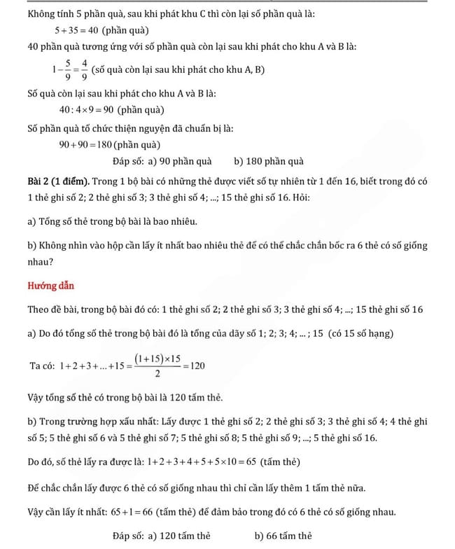 Đáp án đề thi vào lớp 6 môn Toán trường THCS Cầu Giấy năm 2025-2026