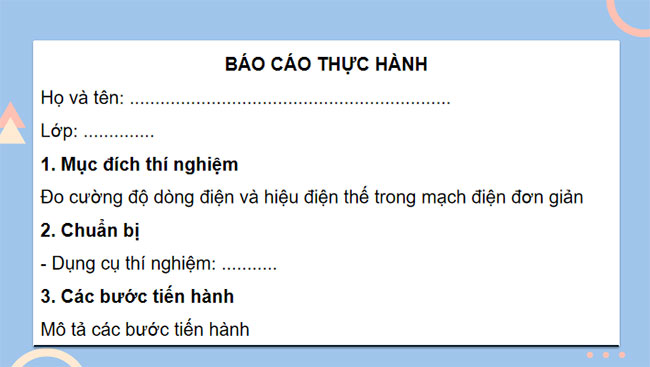  Thực hành đo cường độ dòng điện và hiệu điện thế