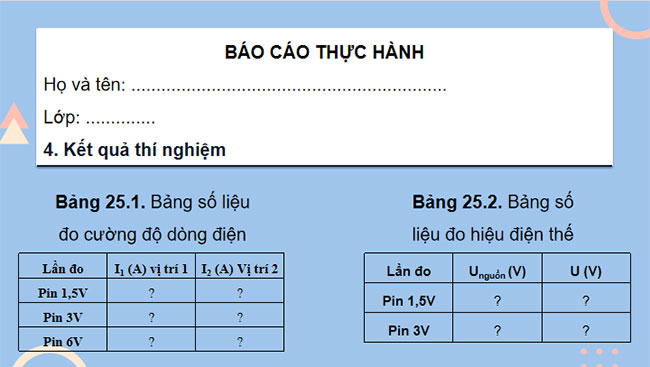  Thực hành đo cường độ dòng điện và hiệu điện thế
