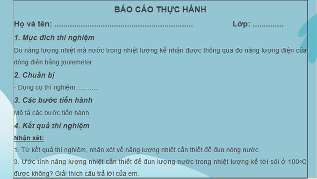  Thực hành đo năng lượng nhiệt bằng joulemeter