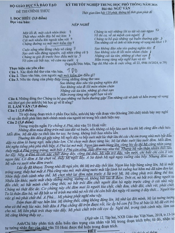 Đề Văn thi THPT 2025 mới nhất