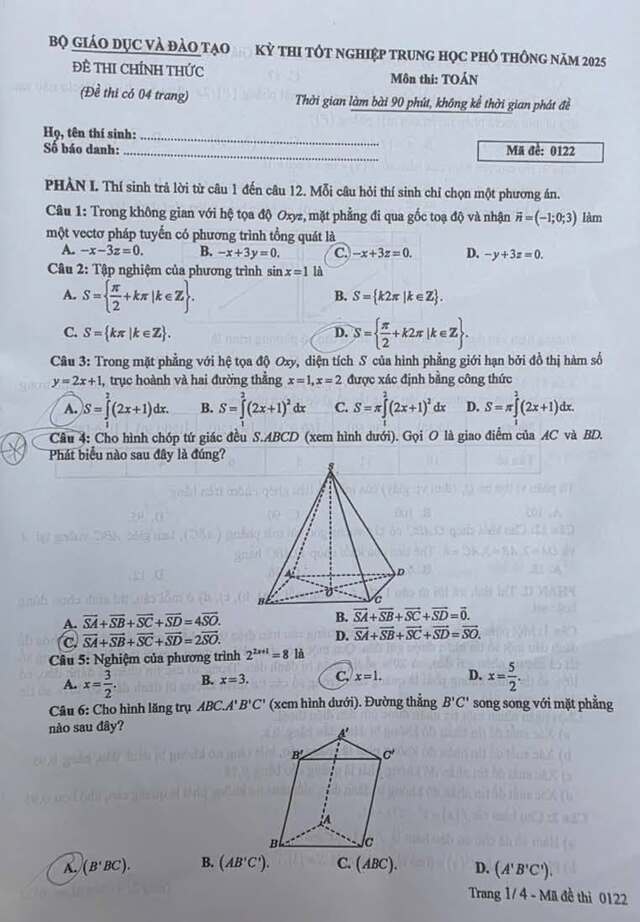 Đề thi Toán THPT Quốc gia 2025