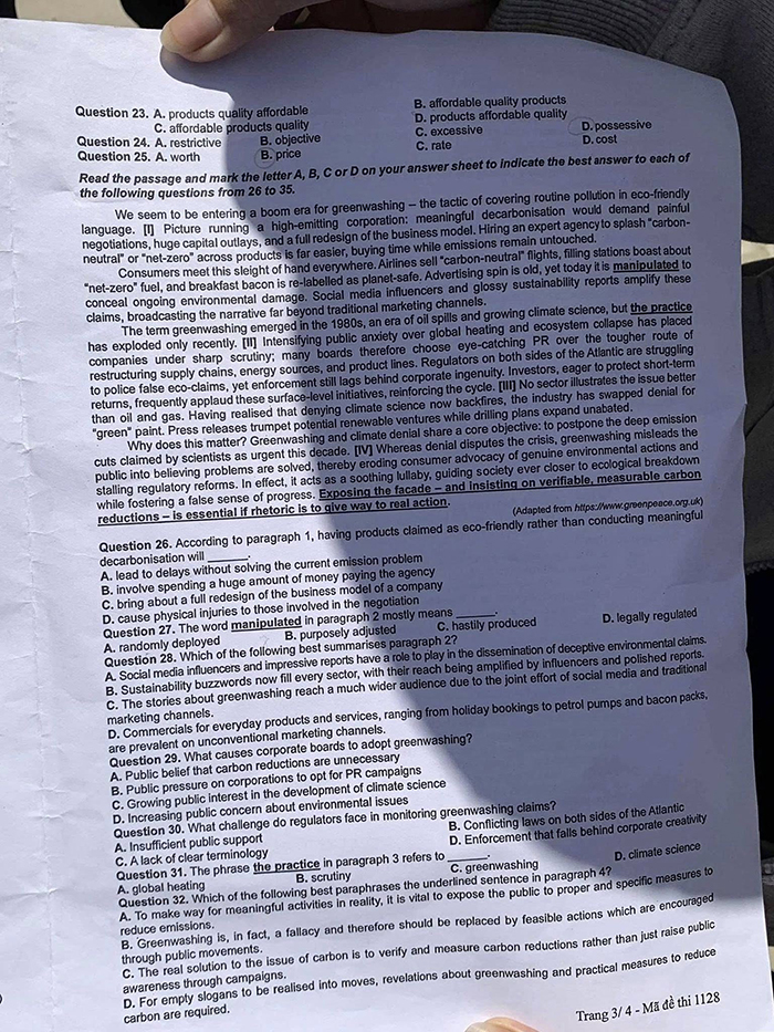 Đề Anh thi THPT quốc gia 2025