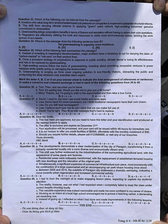 Đề Anh thi THPT quốc gia 2025
