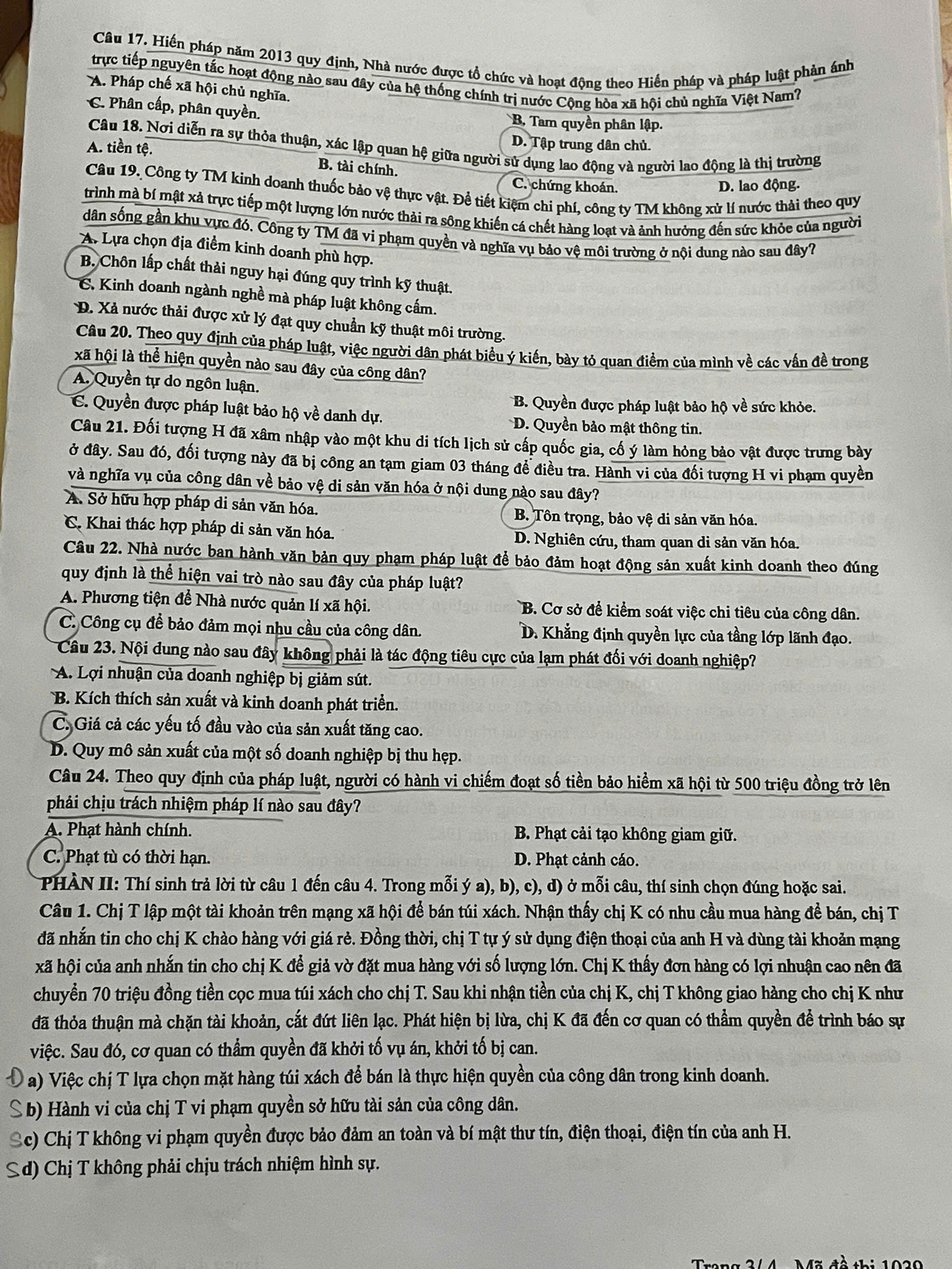 Đề thi tốt nghiệp THTP 2025 môn KTPL