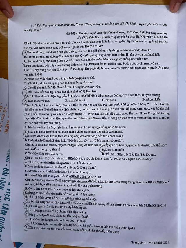 Đề Sử THPT quốc gia 2025