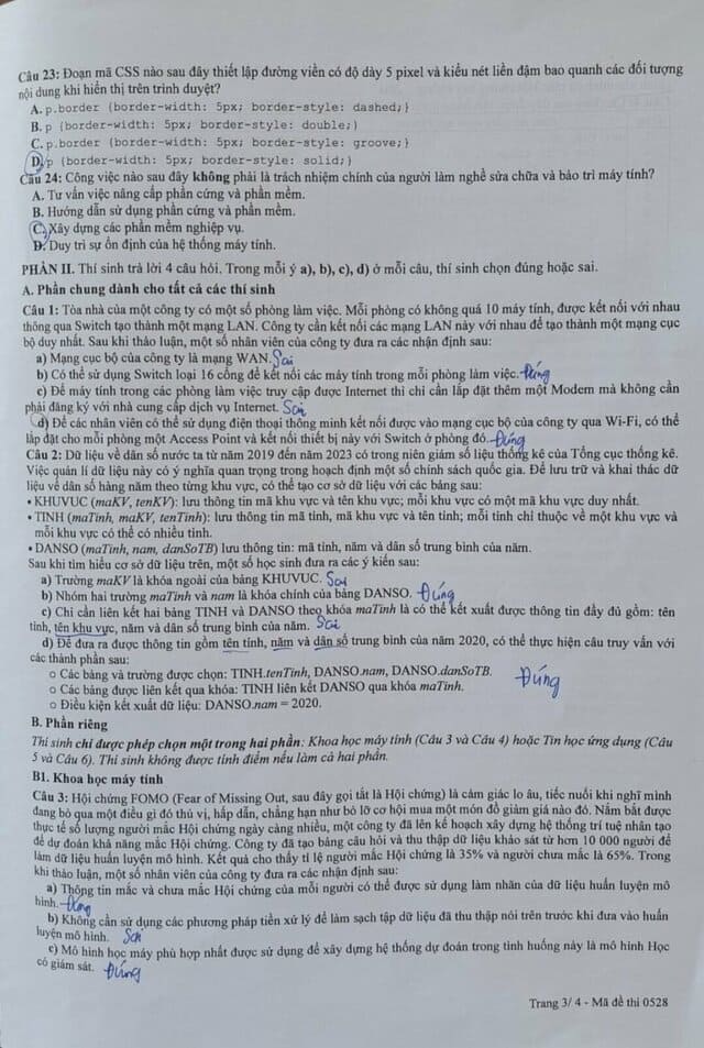 Đề thi tốt nghiệp môn Tin học 2025