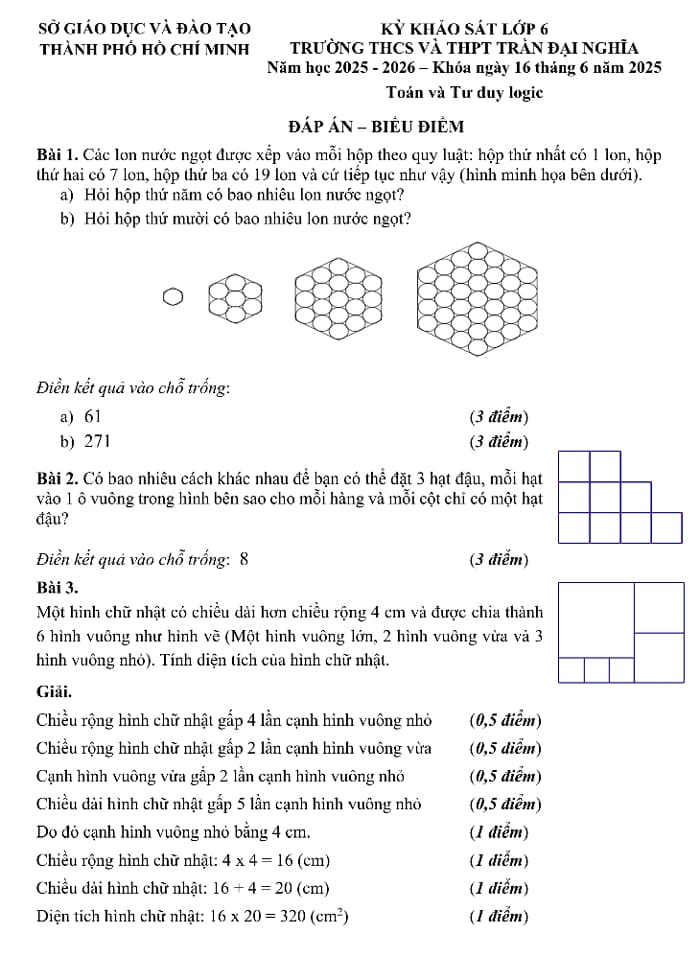 Đáp án đề thi vào lớp 6 môn Toán Trần Đại Nghĩa 2025-2026