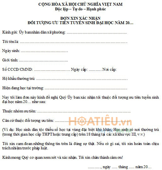 Giấy xác nhận ưu tiên Khu vực