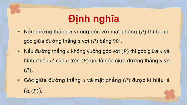 Góc giữa đường thẳng và mặt phẳng Góc nhị diện