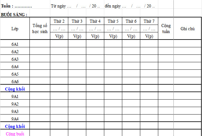 Sổ kiểm diện học sinh hàng ngày