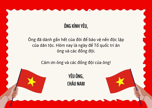 Thiệp chúc mừng ngày 27/7 gửi ông và các đồng đội