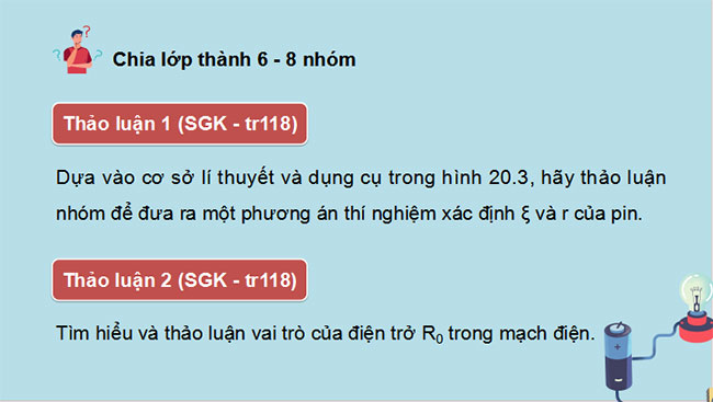 Giáo án PowerPoint Vật lí 11 Bài 20: Thực hành xác định suất điện động và điện trở trong của pin
