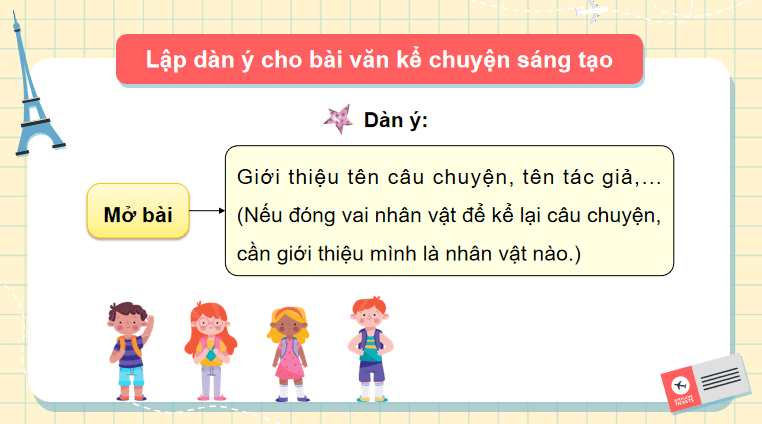 Lập dàn ý cho bài văn kể chuyện sáng tạo