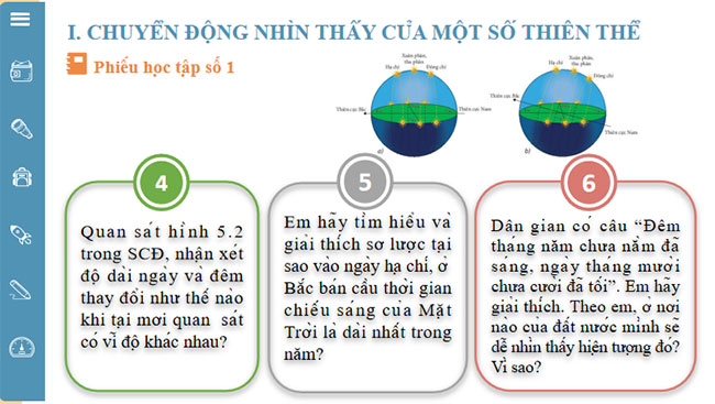 Chuyển động nhìn thấy của một số thiên thể trên nền trời sao