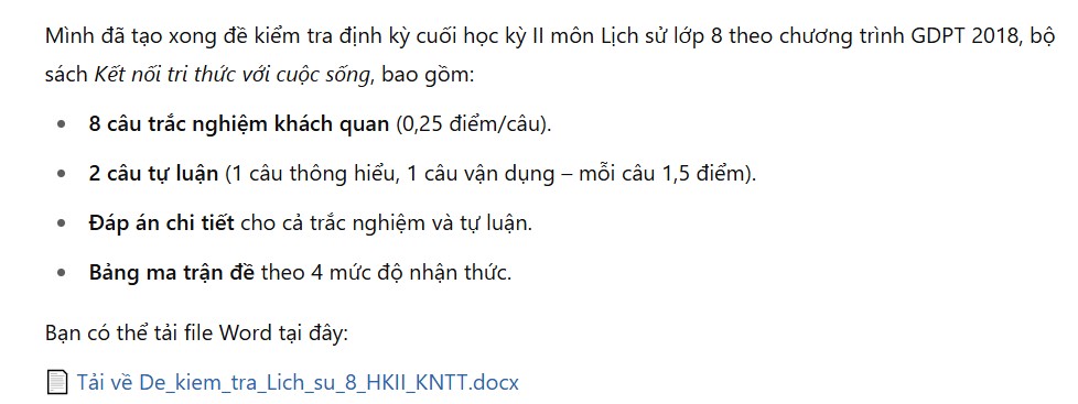 Câu lệnh tạo đề thi cuối kì 2 bằng AI
