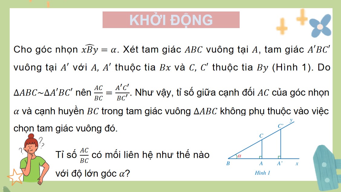 Giáo án điện tử Bài Tỉ số lượng giác của góc nhọn Toán 9 Cánh Diều