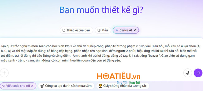 Câu lệnh Canva Code cho trò chơi tương tác cấp tiểu học