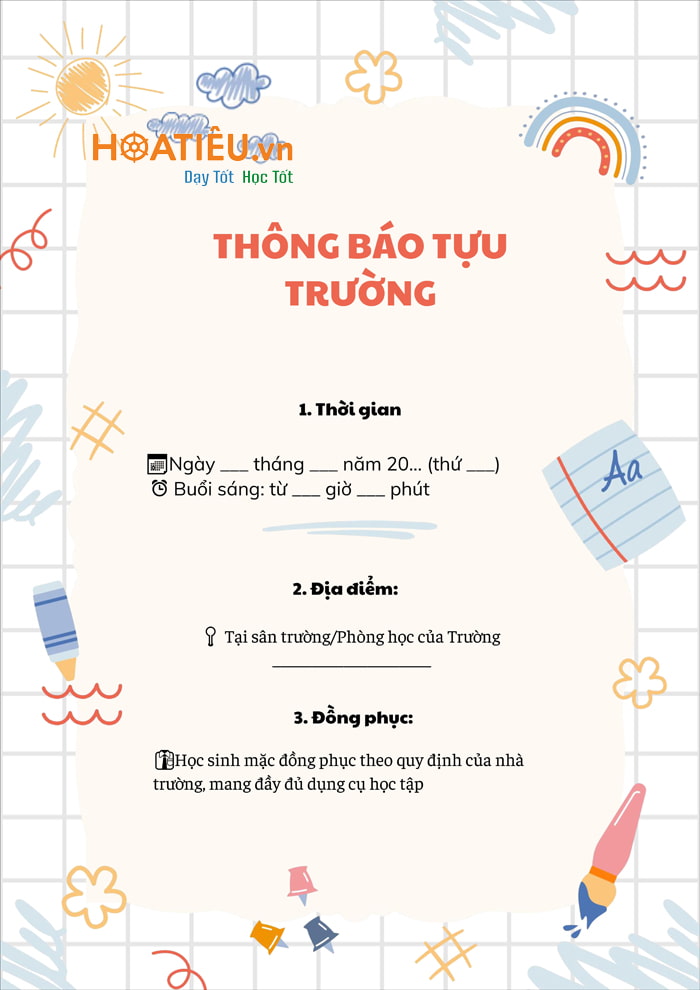 Mẫu thông báo kế hoạch tựu trường