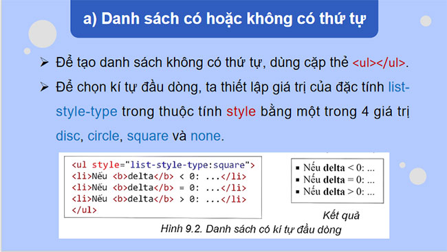 Tạo danh sách bảng