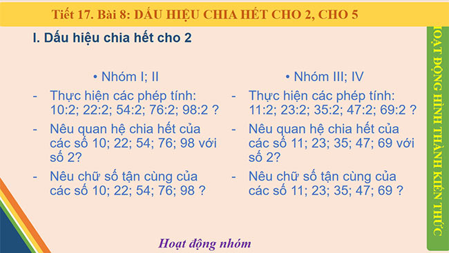 PowerPoint Toán 6 Bài 8: Dấu hiệu chia hết cho 2, cho 5