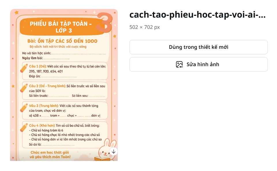Hướng dẫn tạo phiếu học tập trên Canva