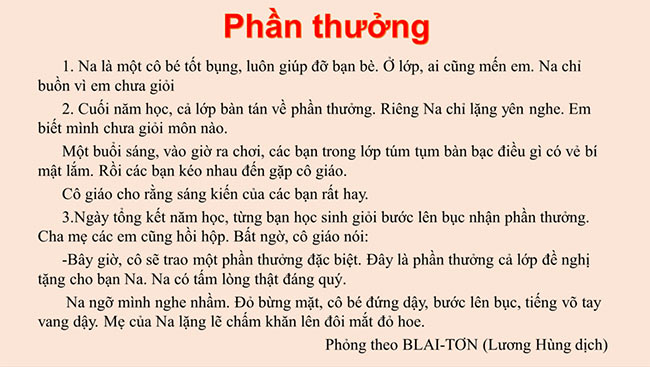 PowerPoint Kể chuyện đã học Phần thưởng