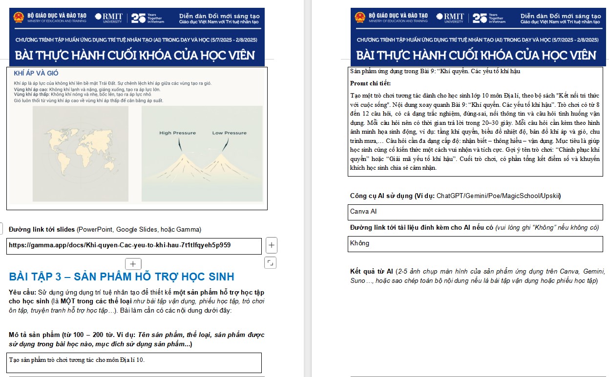 Mẫu bài thhu hoạch tập huấn Ứng dụng AI giáo viên THPT