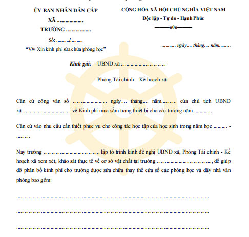 Mẫu tờ trình đề nghị xin kinh phí sửa chữa phòng học